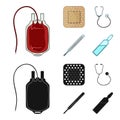 Package with donor blood and other equipment.Medicine set collection icons in cartoon,black style vector symbol stock