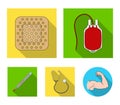 Package with donor blood and other equipment.Medicine set collection icons in flat style vector symbol stock