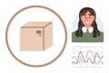 Package, female profile, and analytics graph representing delivery tracking and customer insights Royalty Free Stock Photo