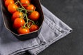 Package of fresh ripe cherry tomatoes. Food delivery. online grossery Royalty Free Stock Photo