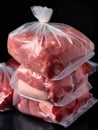 A package of frozen labgrown meat ready to thaw and cook.. AI generation