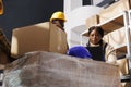 Package handlers picking order and packing parcel in warehouse Royalty Free Stock Photo