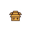 Package icon. opened cardboard box symbol. relocation and delivery concept. simple clean thin outline style design. Royalty Free Stock Photo