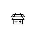 Package icon. opened cardboard box symbol. relocation and delivery concept. simple clean thin outline style design. Royalty Free Stock Photo