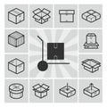 Package icons vector set with boxes, crates, containers Royalty Free Stock Photo