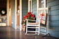 package left on rocking chair on wide country home porch Royalty Free Stock Photo