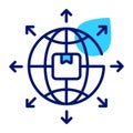 Package, parcel inside the globe vector icon of global delivery
