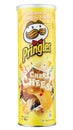 A package of Pringles cheese potato crisps, isolated on white background. Insulated packaging for catalog. File contains clipping