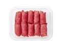 Package of raw meat roll slavink isolated on white background Royalty Free Stock Photo