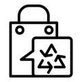 Package with recycle sign line icon. Eco bag vector illustration isolated on white. Shopping bag with recycling sign Royalty Free Stock Photo