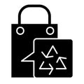 Package with recycle sign solid icon. Eco bag vector illustration isolated on white. Shopping bag with recycling sign Royalty Free Stock Photo