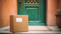 The package rests on the doorstep, awaiting to be opened..AI generated image Royalty Free Stock Photo
