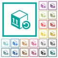 Package return flat color icons with quadrant frames