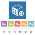 Package return flat white icons in square backgrounds