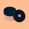 Package round box for fashion objects like women shoes, hat or accessories. Isolated on peach background isometric element with