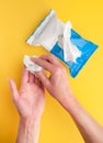 Package of Sani-Wipes for Disinfecting Hands Royalty Free Stock Photo