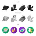 Package, scales, banana, fruit .Supermarket set collection icons in black, flat, monochrome style vector symbol stock