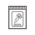 Package with seeds of carrot. Garden work. Vector line art icon. Royalty Free Stock Photo
