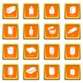 Package types icons set orange square vector