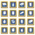 Package types icons set blue square vector