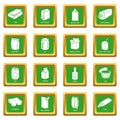 Package types icons set green square vector