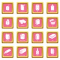 Package types icons set pink square vector