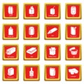 Package types icons set red square vector