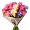 Colorful Gladiolus Bouquet In Brown Wrapping - Vibrant Spectrum Flowers