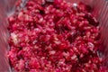 Packaged meals - Beet risotto in aluminum take away packaging, macro photography extreme close-up background. Cooked rice and beet