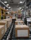 Packages on a conveyor belt in a modern warehouse setting Royalty Free Stock Photo