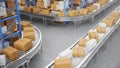 Packages delivery, parcels transportation system concept, cardboard boxes on conveyor belt in warehouse. Warehouse with Royalty Free Stock Photo