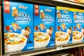 Packages of  Kellogg`s Brand Rice Krispies rice cereal for sale Royalty Free Stock Photo