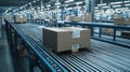 Packages Moving Along Conveyor Belt in Modern Warehouse Facility Royalty Free Stock Photo