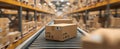 The packages moving on a conveyor belt in a busy warehouse environment. AI generated image Royalty Free Stock Photo