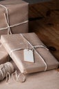 Brown paper packages wrapped up with string Royalty Free Stock Photo