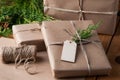 Brown paper packages wrapped up with string Royalty Free Stock Photo
