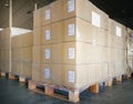 Packaging Boxes Wrapped Plastic Stacked on Pallets. Storage Warehouse. Cartons, Cardboard Boxes. Supply Chain. Storehouse Logistic Royalty Free Stock Photo