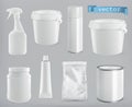 Packaging building and sanitary. White plastic, metal and paper pack. vector mockup set