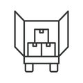Packaging cart icon in line design. boxes, trolley, packaging, moving, logistics, transport on white background vector. packaging Royalty Free Stock Photo