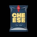 Packaging for cheese. Beautiful letters with a cheese texture on a blue pack mock up.