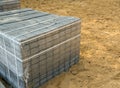 Packaging curb stone at the construction site