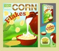 Packaging design or ads Corn flakes. Template package box for products 3d illustration. Milk pouring from the jug a plate, nature Royalty Free Stock Photo