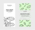 Packaging design for herbal cosmetics. Hand drawn vector illustration basil