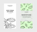 Packaging design for herbal cosmetics. Hand drawn vector illustration basil Royalty Free Stock Photo