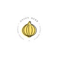 Packaging design template logo and emblem - herb and spice - onion head. Logo in trendy linear style.