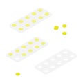 Packaging for drugs: painkillers, antibiotics, vitamins and aspirin tablets. Set of blisters icons with pills Royalty Free Stock Photo