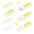 Packaging for drugs: painkillers, antibiotics, vitamins and aspirin tablets. Set of blisters icons with pills Royalty Free Stock Photo