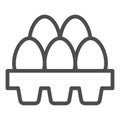 Packaging of fresh eggs line icon. Five egg in carton package outline style pictogram on white background. Chicken eggs Royalty Free Stock Photo