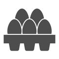 Packaging of fresh eggs solid icon. Five egg in carton package glyph style pictogram on white background. Chicken eggs Royalty Free Stock Photo