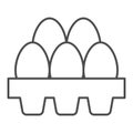 Packaging of fresh eggs thin line icon. Five egg in carton package outline style pictogram on white background. Chicken Royalty Free Stock Photo